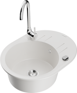Mexen Kevin 1-compartment granite sink with a drip tray and kitchen mixer tap Telma, White - 6517-20-670200-00