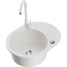 Mexen Kevin 1-Bowl Granite Sink with Drainer and Telma Kitchen Faucet, White - 6517-20-670200-20