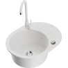 Mexen Kevin 1-compartment granite sink with a drip tray and kitchen mixer tap Telma, White - 6517-20-670200-20