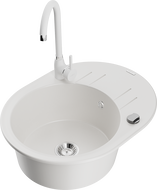 Mexen Kevin 1-compartment granite sink with a drip tray and kitchen mixer tap Telma, White - 6517-20-670200-20