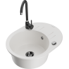 Mexen Kevin 1-compartment granite sink with a drip tray and kitchen mixer tap Telma, White - 6517-20-670200-70