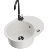 Mexen Kevin single-bowl granite sink with drainer and Telma kitchen tap, white - 6517-20-670200-70