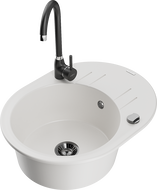 Mexen Kevin granite kitchen sink 1-bowl with drainer and kitchen faucet Telma, white - 6517-20-670200-70