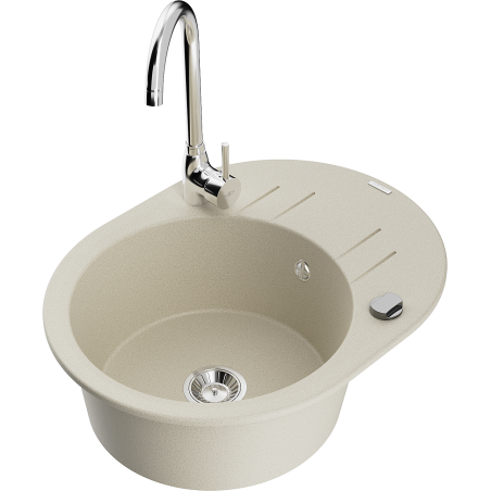 Mexen Kevin granite kitchen sink 1-bowl with drainer and Telma kitchen faucet, beige - 6517-69-670200-00