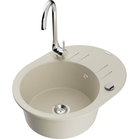 Mexen Kevin granite sink 1-bowl with drainer and Telma kitchen tap, beige - 6517-69-670200-00