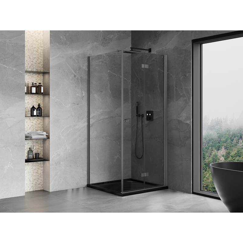 Mexen Mist-F folding shower cabin right 85 x 85 cm, transparent, gun gray brushed - 8A6T-085-085-66-00-P