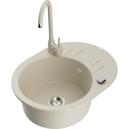 Mexen Kevin 1-basin granite sink with drainer and Telma kitchen tap, beige - 6517-69-670200-69