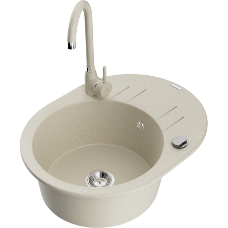Mexen Kevin 1-compartment granite sink with a drip tray and kitchen mixer tap Telma, Beige - 6517-69-670200-69