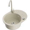 Mexen Kevin 1-bowl granite sink with drainer and Telma kitchen faucet, beige - 6517-69-670200-69