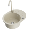 Mexen Kevin 1-compartment granite sink with a drip tray and kitchen mixer tap Telma, Beige - 6517-69-670200-69