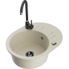 Mexen Kevin 1-compartment granite sink with a drip tray and kitchen mixer tap Telma, Beige - 6517-69-670200-70
