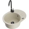 Mexen Kevin granite sink 1-bowl with drainer and Telma kitchen faucet, beige - 6517-69-670200-70