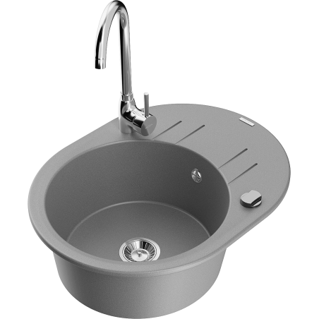 Mexen Kevin granite kitchen sink 1-bowl with drainer and kitchen faucet Telma, gray - 6517-71-670200-00