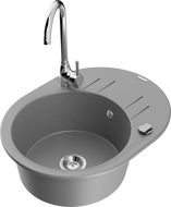 Mexen Kevin granite kitchen sink 1-bowl with drainer and kitchen faucet Telma, gray - 6517-71-670200-00