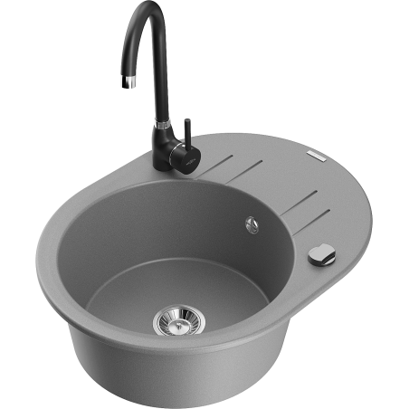 Mexen Kevin 1-bowl granite kitchen sink with drainer and Telma faucet, gray - 6517-71-670200-70