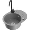 Mexen Kevin 1-compartment granite sink with a drip tray and kitchen mixer tap Telma, Grey - 6517-71-670200-70