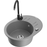Mexen Kevin granite kitchen sink single bowl with drainer and Telma kitchen faucet, gray - 6517-71-670200-70