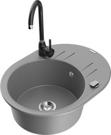 Mexen Kevin 1-compartment granite sink with a drip tray and kitchen mixer tap Telma, Grey - 6517-71-670200-70