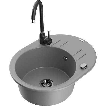 Mexen Kevin 1-bowl granite sink with a drainer and Telma kitchen faucet, gray - 6517-71-670200-70-B