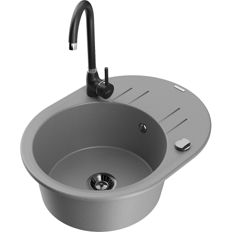 Mexen Kevin 1-compartment granite sink with a drip tray and kitchen mixer tap Telma, Grey - 6517-71-670200-70-B