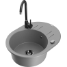 Mexen Kevin 1-bowl granite sink with a drainer and Telma kitchen faucet, gray - 6517-71-670200-70-B