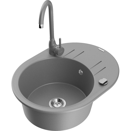 Mexen Kevin granite sink 1-bowl with drainer and Telma kitchen faucet, gray - 6517-71-670200-71