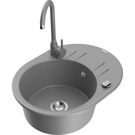 Mexen Kevin granite sink 1-bowl with drainer and Telma kitchen tap, grey - 6517-71-670200-71