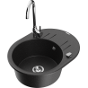 Mexen Kevin 1-bowl granite sink with drainer and Telma kitchen tap, black/silver metallic - 6517-73-670200-00