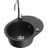 Mexen Kevin 1-compartment granite sink with a drip tray and kitchen mixer tap Telma, Black/Silver metallic - 6517-73-670200-00