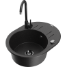 Mexen Kevin 1-bowl granite sink with drainer and kitchen faucet Telma, black/silver metallic - 6517-73-670200-70-B