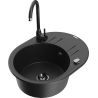 Mexen Kevin granite kitchen sink 1-bowl with drainer and Telma kitchen faucet, black/silver metallic - 6517-73-670200-70-B