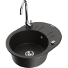 Mexen Kevin granite single-bowl sink with drainer and Telma kitchen faucet, black/golden metallic - 6517-75-670200-00