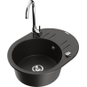 Mexen Kevin granite sink 1-compartment with drainer and Telma kitchen faucet, black/gold metallic - 6517-75-670200-00