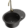 Mexen Kevin granite single-bowl sink with drainer and kitchen faucet Telma, black/gold metallic - 6517-75-670200-50-B