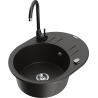 Mexen Kevin 1-bowl granite sink with drainer and Telma kitchen faucet, black/gold metallic - 6517-75-670200-70