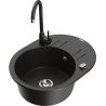 Mexen Kevin 1-compartment granite sink with a drip tray and kitchen mixer tap Telma, Black/Gold metallic - 6517-75-670200-70