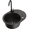 Mexen Kevin granite sink 1-bowl with drainer and Telma kitchen faucet, black/gold metallic - 6517-75-670200-70-B