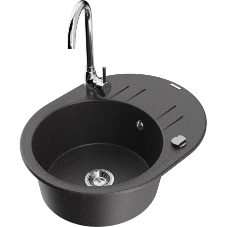Mexen Kevin 1-Bowl Granite Sink with Drainer and Kitchen Faucet Telma, Black Speckled - 6517-76-670200-00