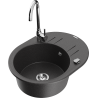 Mexen Kevin granite sink single bowl with drainer and Telma kitchen tap, black speckled - 6517-76-670200-00