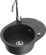 Mexen Kevin 1-bowl granite sink with drainer and Telma kitchen faucet, black speckled - 6517-76-670200-00