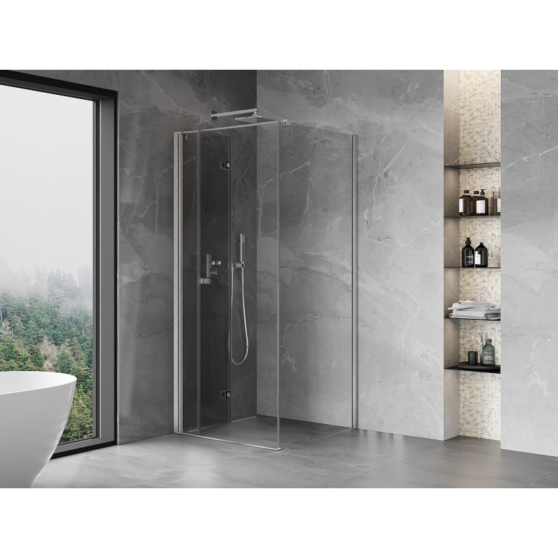Mexen Mist-F folding left shower cabin 80 x 80 cm, transparent, brushed nickel - 8A6T-080-080-97-00-L