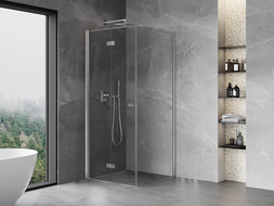 Mexen Mist-F folding left shower cabin 80 x 80 cm, transparent, brushed nickel - 8A6T-080-080-97-00-L