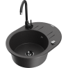 Mexen Kevin granite sink 1-bowl with drainer and kitchen faucet Telma, black speckled - 6517-76-670200-70-B