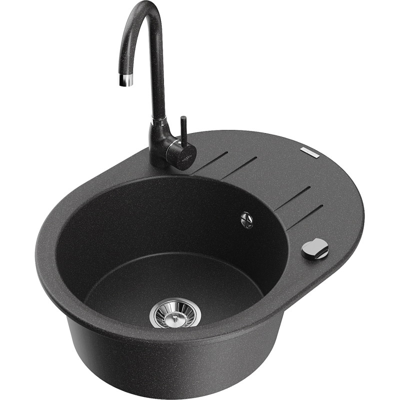 Mexen Kevin 1-bowl granite sink with drainer and Telma kitchen faucet, speckled - 6517-76-670200-76