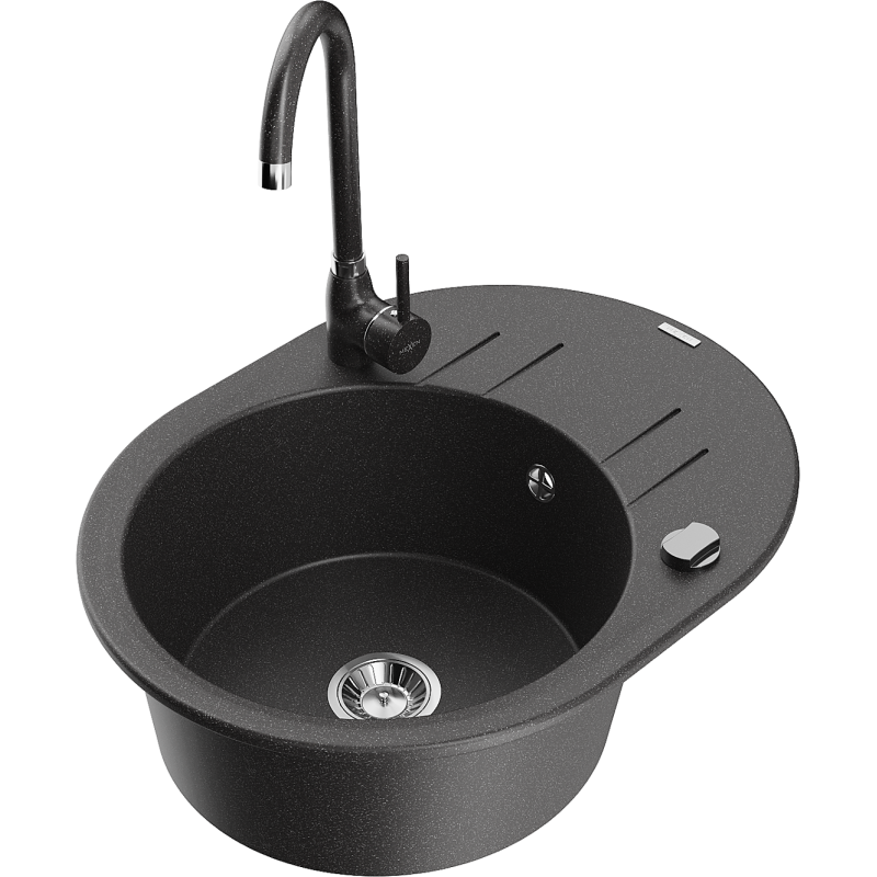 Mexen Kevin 1-compartment granite sink with a drip tray and kitchen mixer tap Telma, Spotted - 6517-76-670200-76