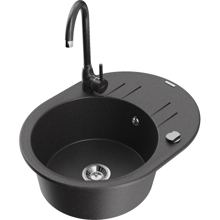 Mexen Kevin granite kitchen sink 1-bowl with drainer and Telma kitchen faucet, speckled - 6517-76-670200-76