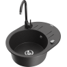 Mexen Kevin granite kitchen sink 1-bowl with drainer and Telma kitchen faucet, speckled - 6517-76-670200-76