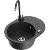 Mexen Kevin granite kitchen sink 1-bowl with drainer and Telma kitchen tap, speckled - 6517-76-670200-76