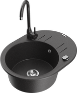 Mexen Kevin granite kitchen sink 1-bowl with drainer and Telma kitchen tap, speckled - 6517-76-670200-76