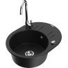 Mexen Kevin granite sink 1-bowl with drainer and Telma kitchen tap, black - 6517-77-670200-00